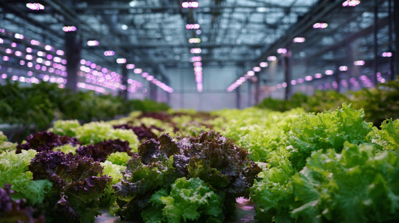 Commercial greenhouse using overhead horticulture LED toplighting