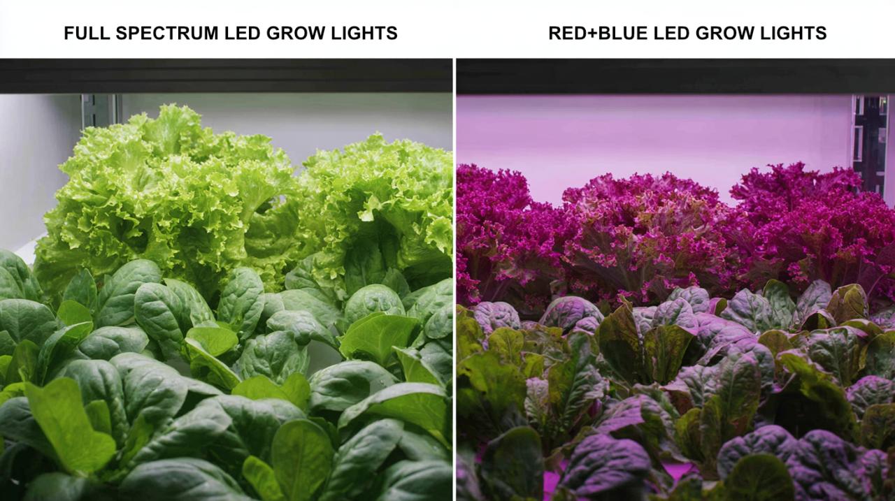 Difference between white and blue + red LED grow lights