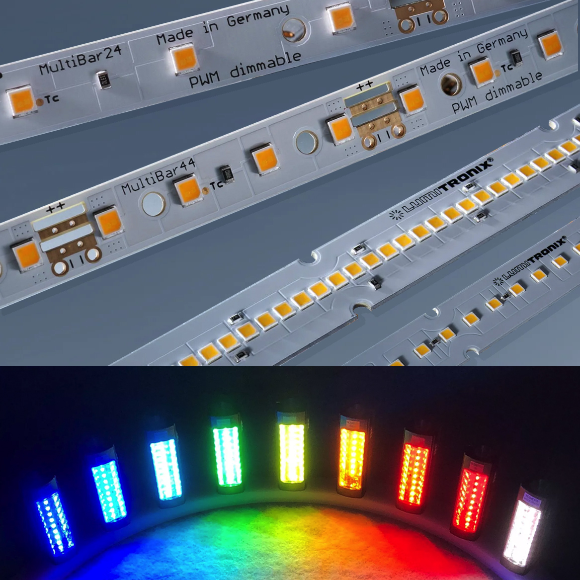 Custom Made LumiBar-50 Plug & Play 50cm Color LED Strip, Made in Germany, Nichia 757 LEDs, 12/24/48V (up to 10000lm/m)
