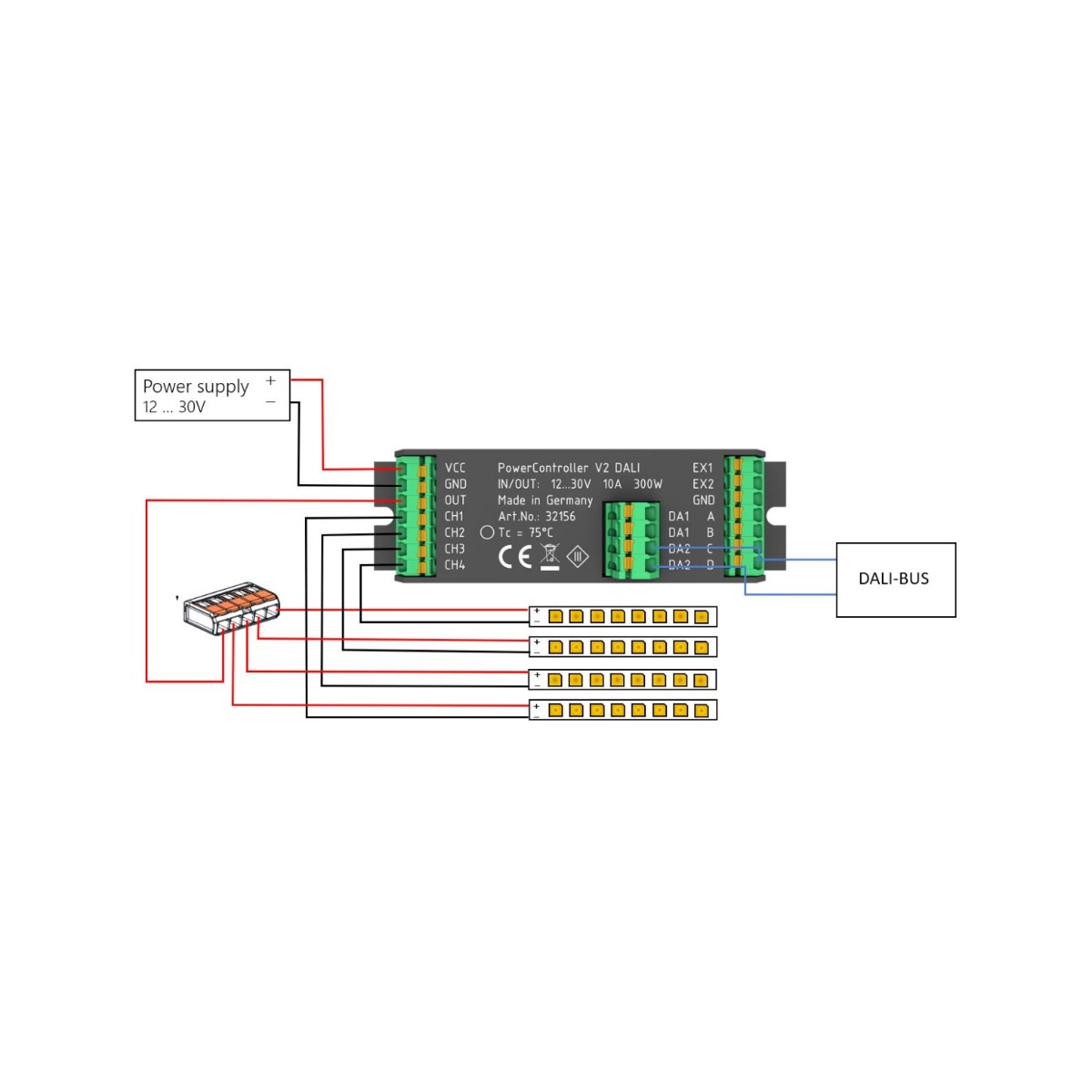  PowerController V2 Light Control Unit single color via DALI 102 4-outputs at 10-30VDC max. 300W 