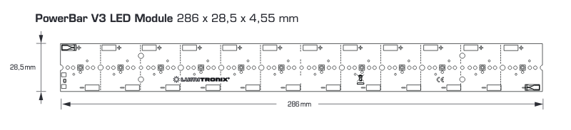 PowerBar UVA LED Module, 12.1W UVA output, 31W power intput, 12 Nichia LEDS