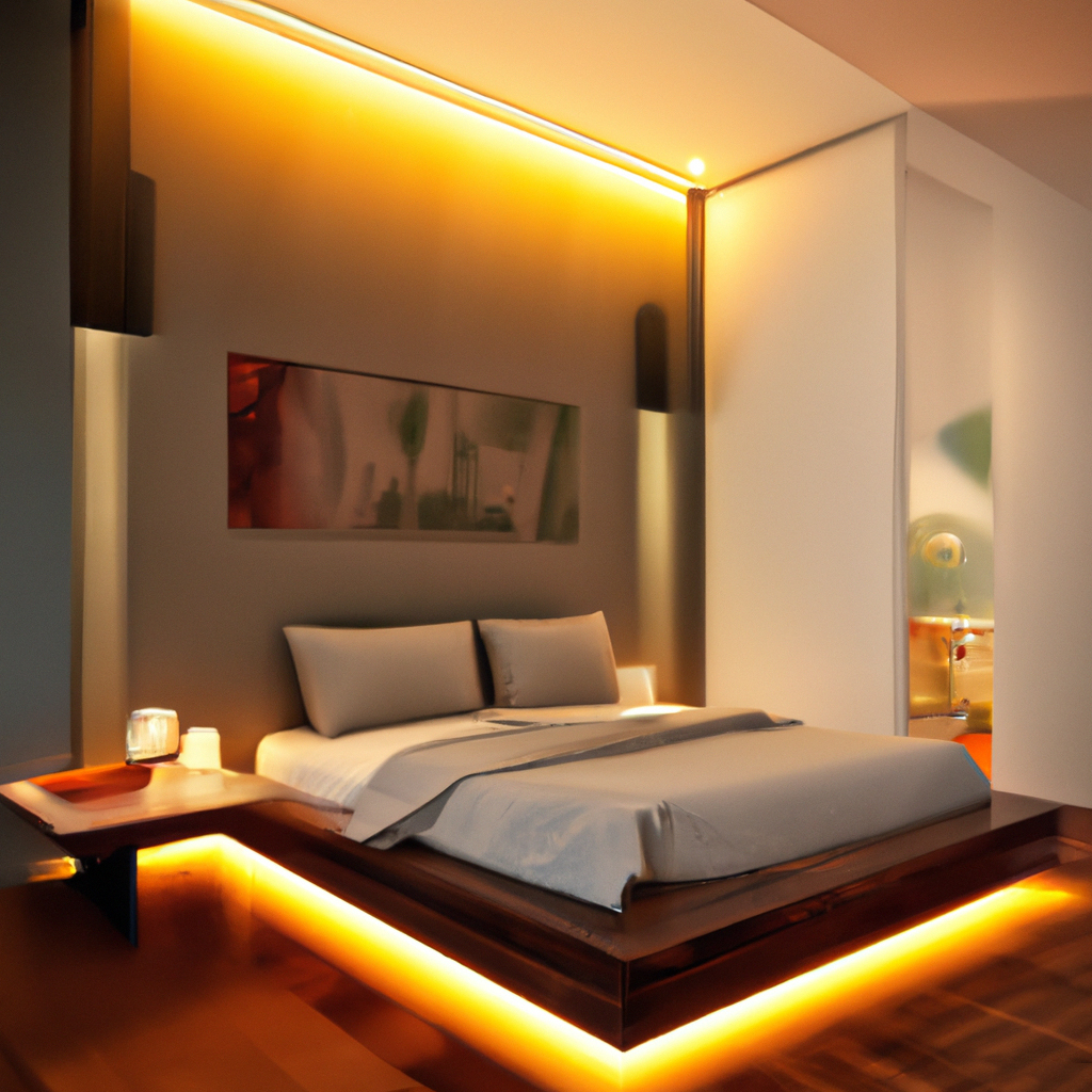 LED strips installed around the bed frame or in furniture elements